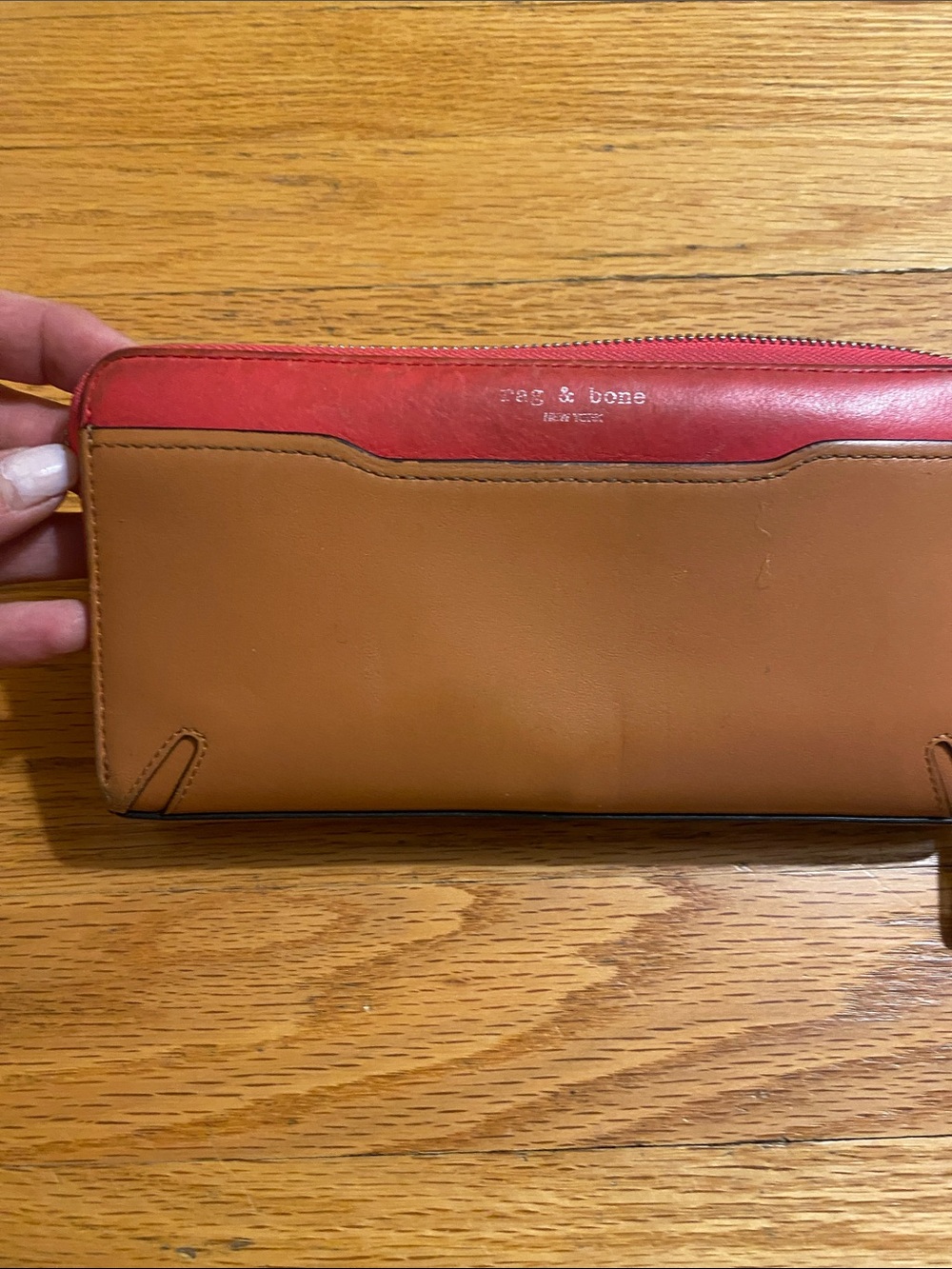 rag & bone Tan with Red Trim Leather Zip Wallet